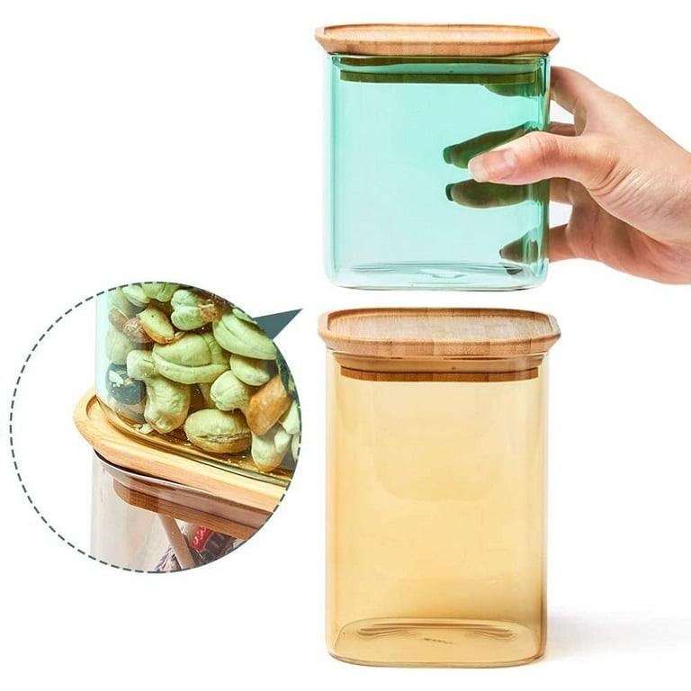 Square Large Glass Jar with Lid Kitchen Decorative Glass Jars with Coffee  Pasta Sugar Tea Snack Nut Cookie Jar with Airtight Lid - AliExpress