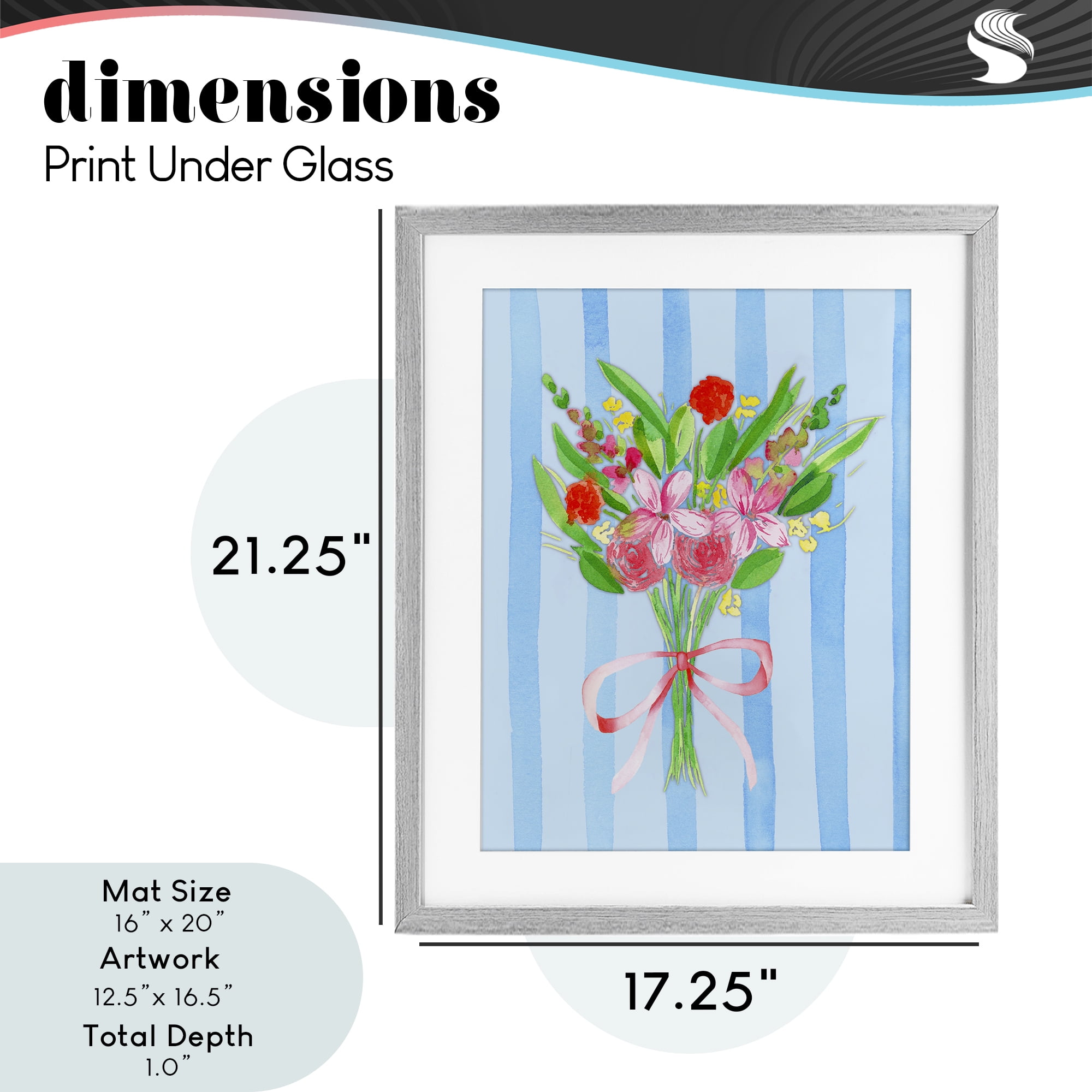 Bright Springy Bouquet Stripes Gray Framed Print Under Glass, design by Nina Jacobs