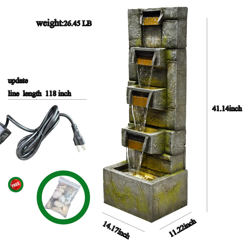 Water Fountain Outdoor Modern Waterfalls Garden Fountains with Lights for Garden, Patio, Backyard, Deck, Porch and Home Art Decor