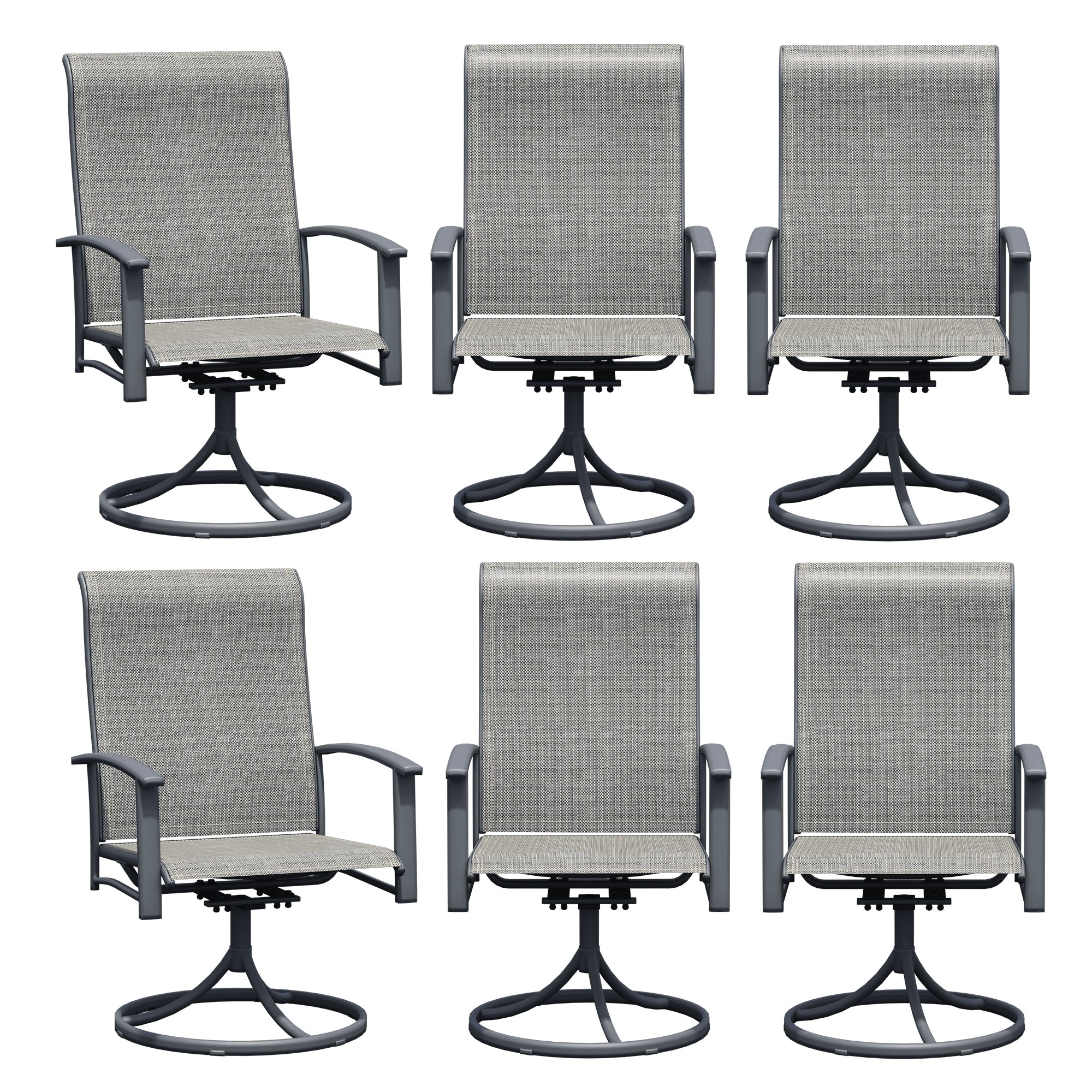 Swivel Patio Chairs Set of 6, Outdoor Metal Dining Armchairs, High Back Ergonomic Design, Gray