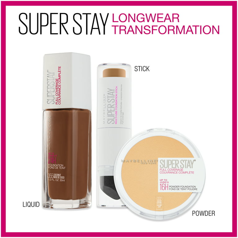 Maybelline Super Stay Up to 24HR Hybrid Powder-Foundation, Medium-to-Full  Coverage Makeup, Matte Finish, 130, 1 Count : Beauty & Personal Care 