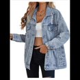 thumbnail image 1 of Chaqueta Vaquera Larga de Gran Tamaño para Mujer, Estilo Boyfriend, con Rotos y Desgastados. Azul L, 1 of 6