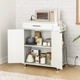 thumbnail image 3 of HOOBRO Kitchen Island with Power Outlet, Kitchen Storage Island with Spice Rack and Drawer, Rolling Kitchen Cart on Wheels, for Home, Kitchen and Dining Room, White and Natural WN82UZD01G1, 3 of 4