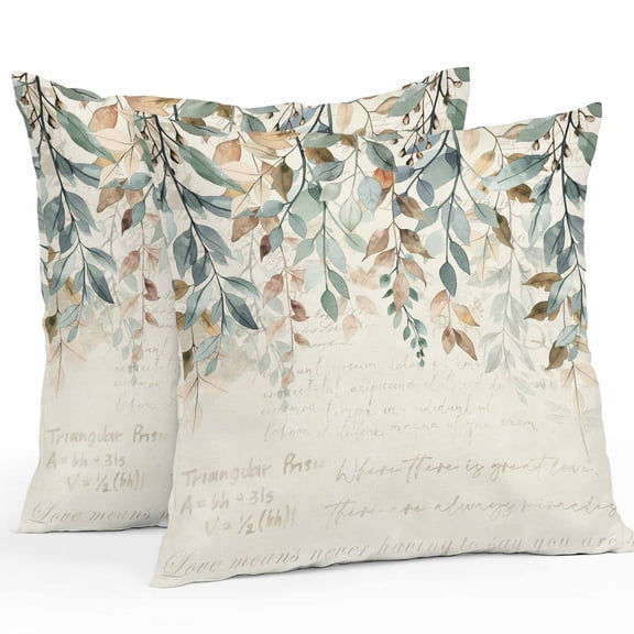Vintage Farmhouse Outdoor Pillow Covers Pack of 2 Style Plants Green Leaves Waterproof Throw Pillow Covers Decorative Cushion Cases for Patio Garden Tent Balcony Couch 16x16 inch