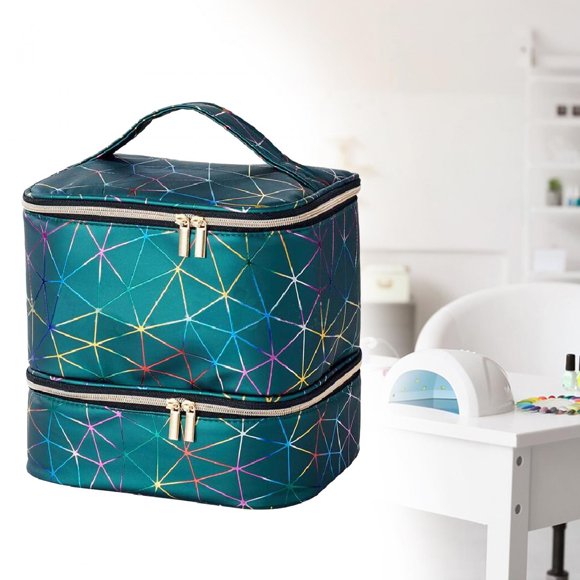 Bolsa de Almacenamiento de PU, Estuche Organizador de Esmalte de Uñas, Estuche de Transporte Portátil de Doble Capa para Quitauñas, Lámpara de Uñas, H Verde