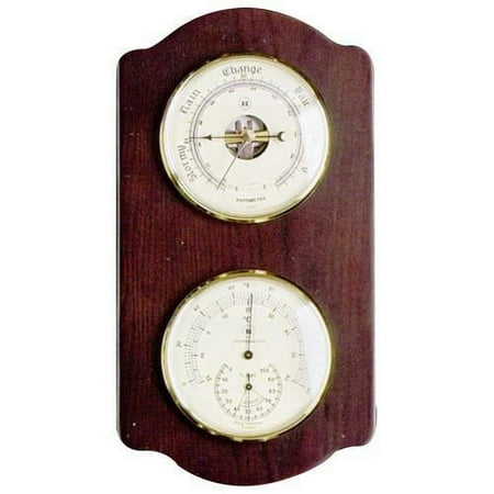 Bey-Berk International WS411 Brass Quartz Clock Barometer & Thermometer with Hygrometer - Ash Wood