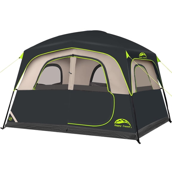 Carpa HAPPY TRAVEL para 6 Personas, Impermeable, Estilo Cabaña con Cubierta para Lluvia