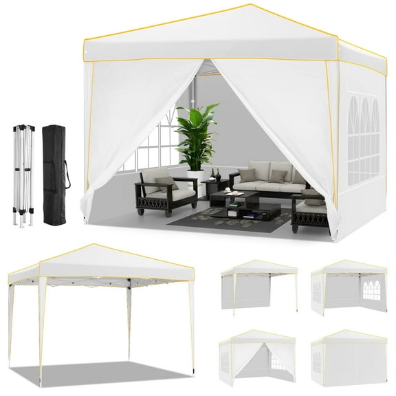 SANOPY 10' x 10' Pop up Canopy Tent, Canopy Shelter with 4 Removable Sidewalls and Sandbags, Outdoor Party Tent with Carry Bag for Backyard, Silver White