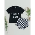 thumbnail image 2 of Baby Boys Shorts Set, Short Sleeve Letters Print T-shirt with Elastic Waist Plaid Shorts Halloween Clothes, 2 of 9