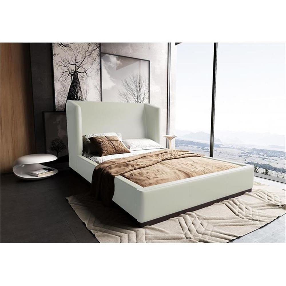 Manhattan Comfort Lenyx Faux Leather Queen Size Bed Frame in Cream