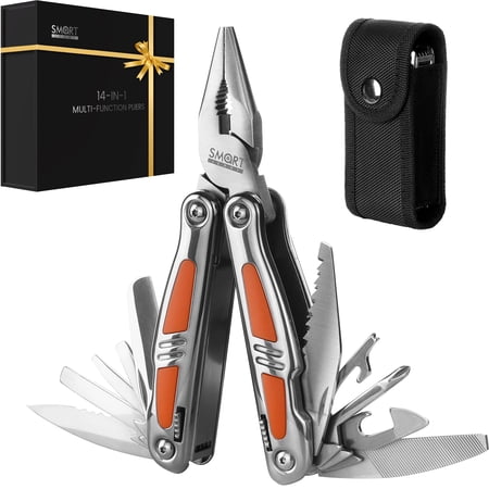 SMART JERRY 14-in-1 Multitool Pliers with Gift Box & Sheath | Premium Self-Locking Foldable Multi Tool for DIY Camping EDC | Stainless Steel Pocket Knife | Ideal Gifts for Men Dad Husband