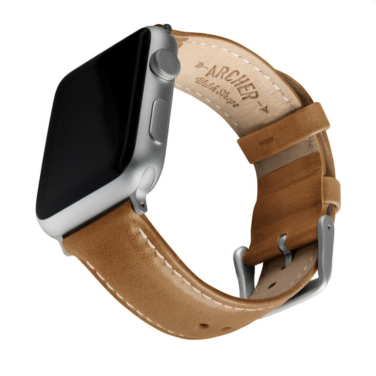 Archer Watch Straps - Top Grain Leather Watch Straps for Apple Watch (Camel  Tan/Natural White Thread, Matte Silver Hardware, 42/44/45/49mm) 