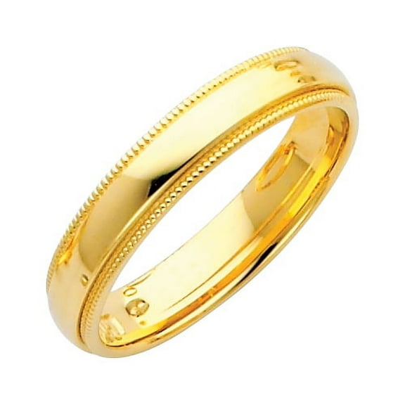 Solid 14k Yellow Gold Plain Milgrain Wedding Band Ring Comfort Fit Polished Finish, 4 mm Size 5