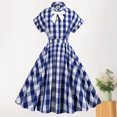 thumbnail image 1 of Vestido a cuadros con botones para mujer elegante vestido midi fruncido jersey vestido vintage de verano, 1 of 9