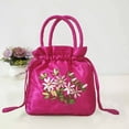 thumbnail image 4 of Portable Makeup Organizer Ethnic Style Drawstring Handbag Elegant Flower Pattern Large Capacity Faux Silk Portable Handle Women's Bucket Bag Makeup, 4 of 8