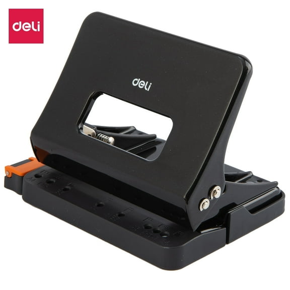 Deli 1 Piece 2-Hole Punch, Round 0.2-Inch Diameter, Holes 3.15-Inch Apart, Paper and Leather Punch for Office and Household Goods (Black, 2-Hole)