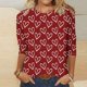 thumbnail image 1 of Fiudx Liquidación de Ahorros de Verano Blusa Holgada con Estampado de Pascua y Cuello Redondo Retro de Manga Tres Cuartos a La Moda para Mujer, 1 of 4