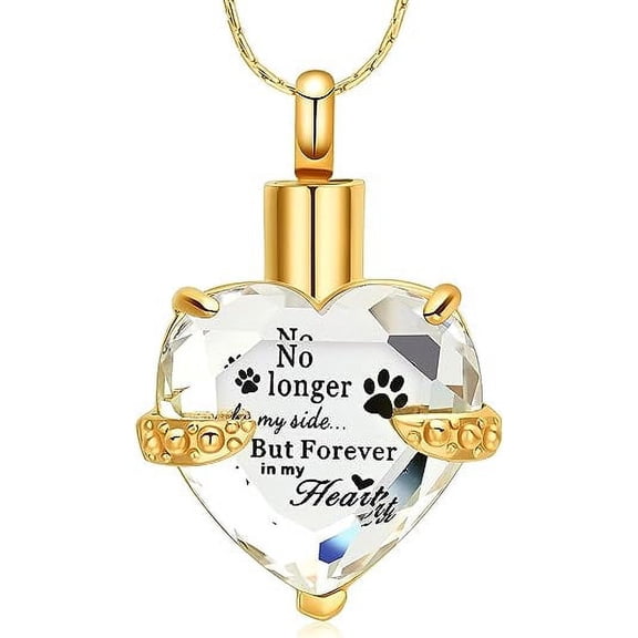Crystal Pet Cremation Jewelry for Ashes Pendant Paw Print Pet Heart Urn Necklace Memorial Keepsake Jewelry for Pet/Dog's/Cat's Ashes