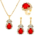 thumbnail image 1 of Nvzi Conjunto de joyas de diamantes de imitación con forma de gota de agua a la moda, collar con colgante de gota de agua retro, pendientes de botón, conjunto de joyas para madre, novia, boda, rojo, 1 of 4