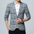 thumbnail image 3 of SPRING PARK Fashion Men Gentle Plaid Lapel Slim Fit Blazer Jacket Coat One Button Business Suit, 3 of 7