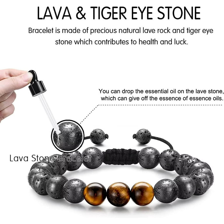 Lava Rock Bracelets for Men, Natural Mens Bracelets Beads Anxiety