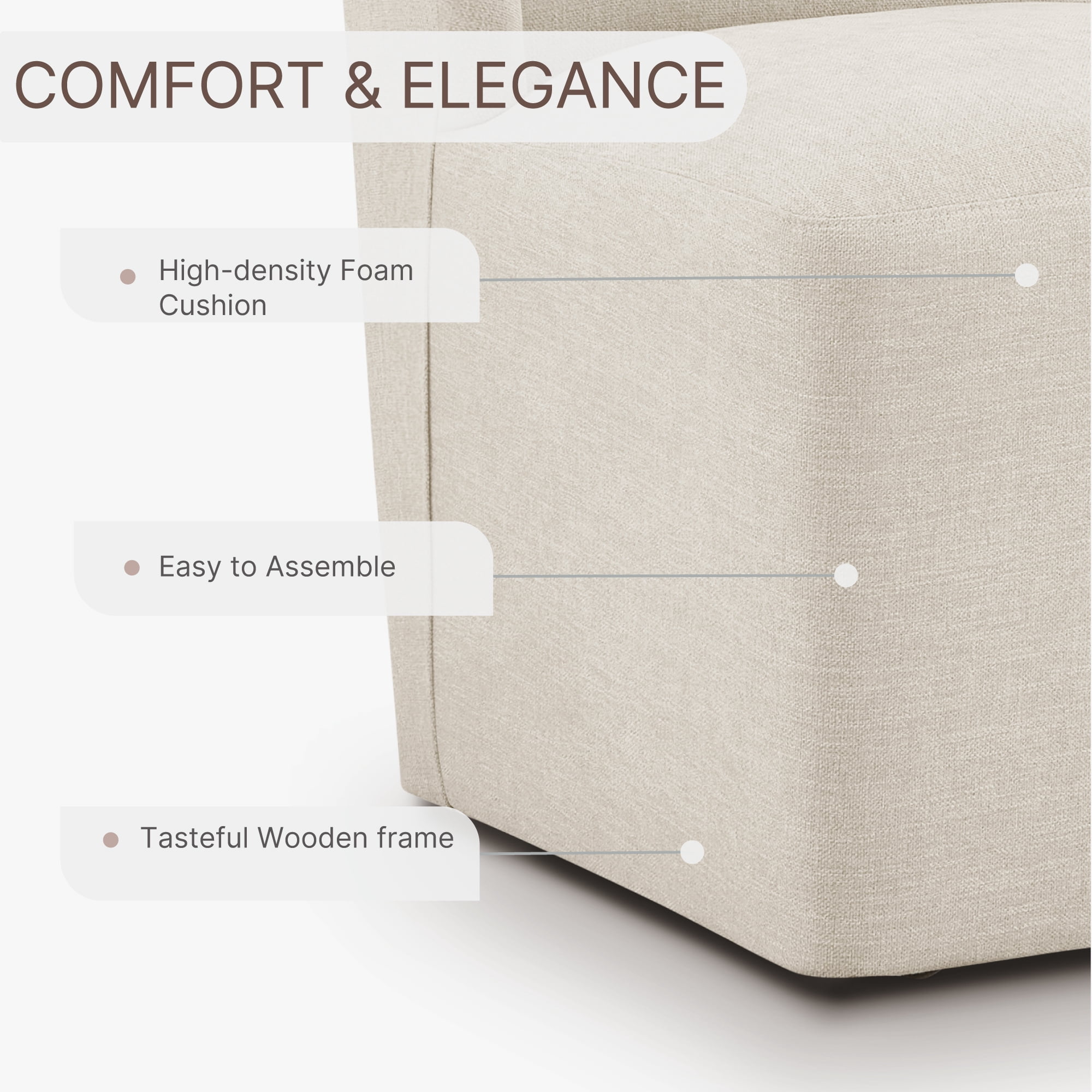 Spruce & Spring Anywhere Upholstered Dining Chair with Hidden Detachable Casters, Stain-Resistant Linen-Look Fabric, Beige