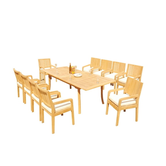Grade-A Teak Dining Set: 10 Seater 11 Pc: 94" Rectangle Table And 10 Maldives Arm Chairs Outdoor Patio WholesaleTeak #51ML2011