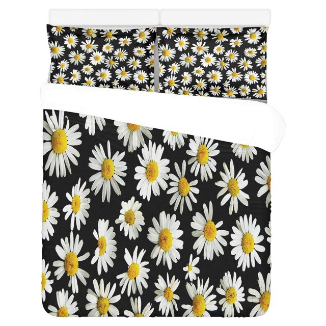 Juego de ropa de cama ABPHQTO 3 piezas Funda nórdica Margaritas naturales Doble