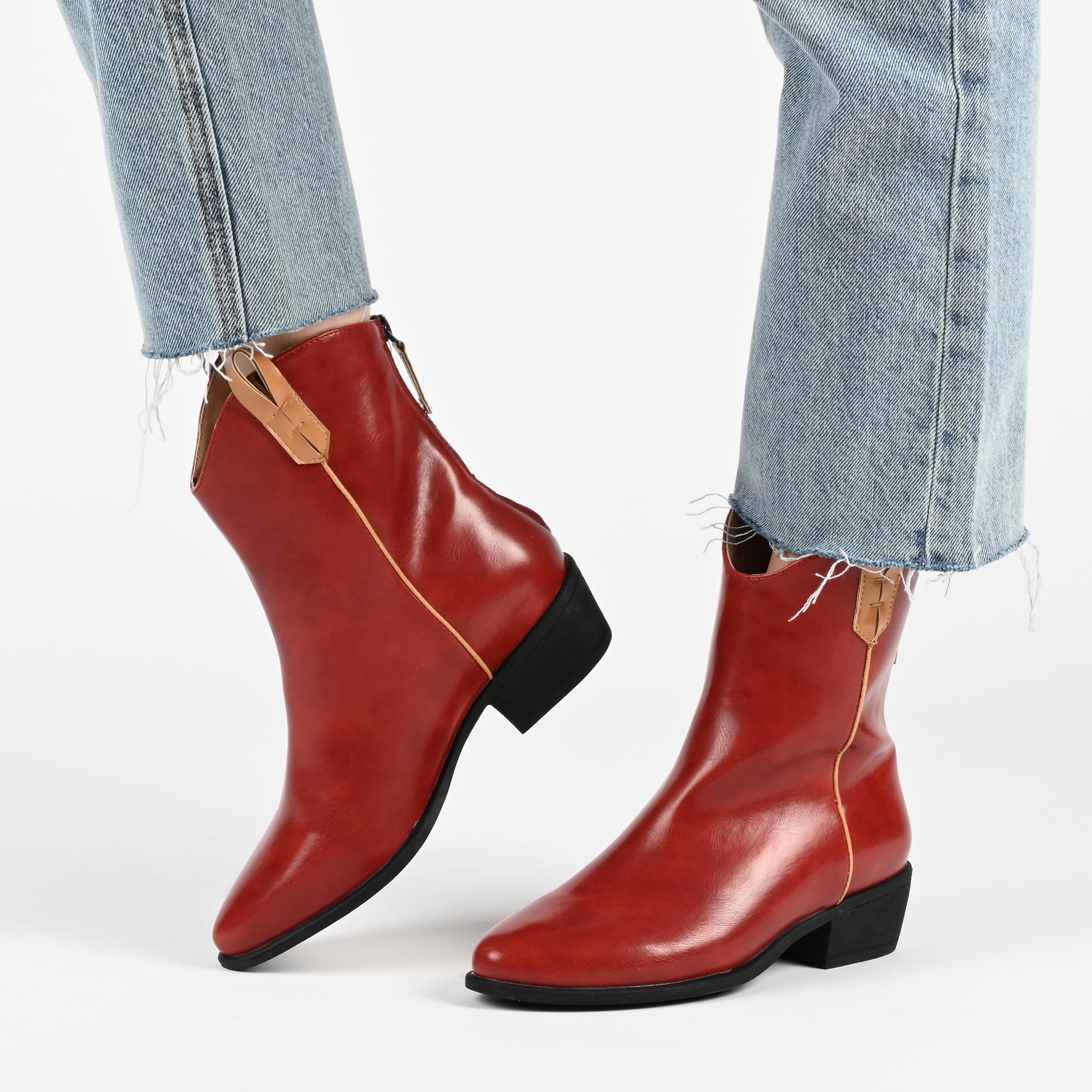 Journee Collection Womens Novva Tru Comfort Foam Back Heel Zip Stacked Heel Booties