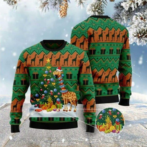 Xmas Tree Sweater, Christmas Tree Giraffe 3D Christmas Sweater, Funny Xmas Sweater
