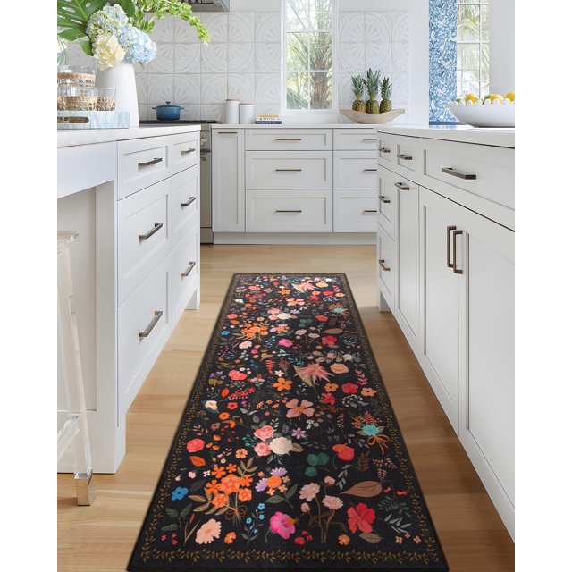 Alfombra Runner CRYPTOLITE Boho Floral de 60 x 180 cm, lavable y antideslizante