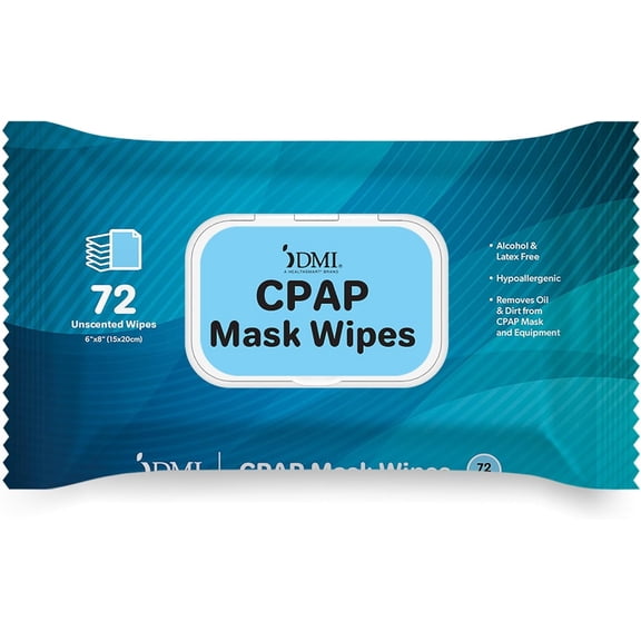 DMI CPAP Mask Wipes, Removes Oil & Dirt from CPAP Mask & Equipment, Alcohol & Latex Free, CPAP Supplies, Hypoallergenic, Unscented, 72 Count Pack, Extra-Large