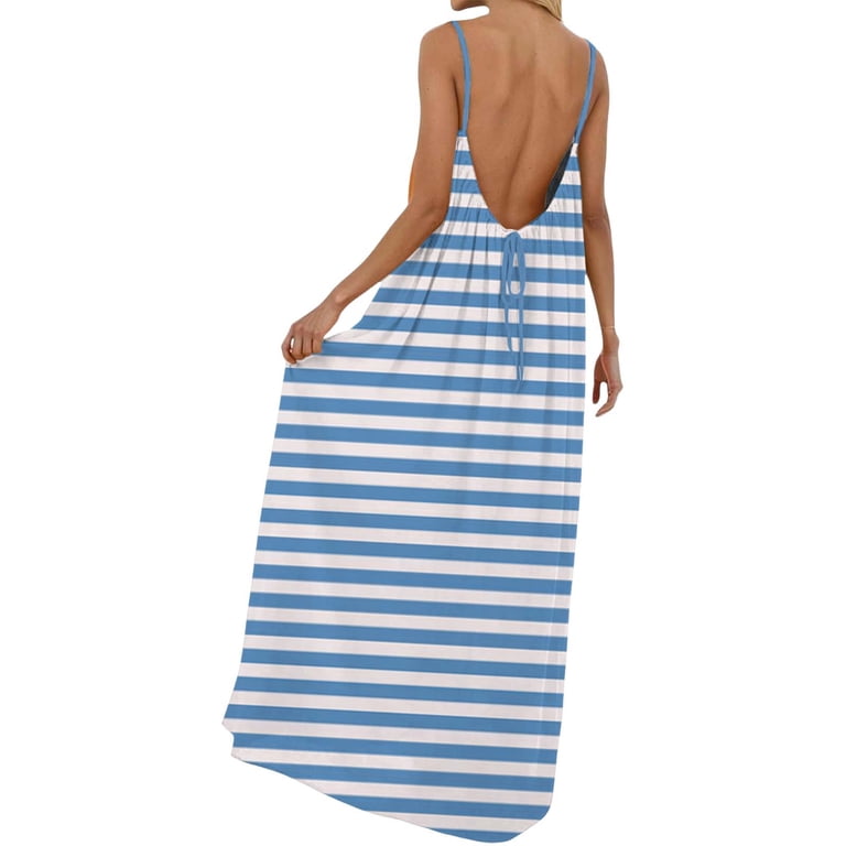 ladies striped backless dress SHEIN EZwear Women's Striped Backless Side Slit Dress Backless Dress,Summer Dresses For Women