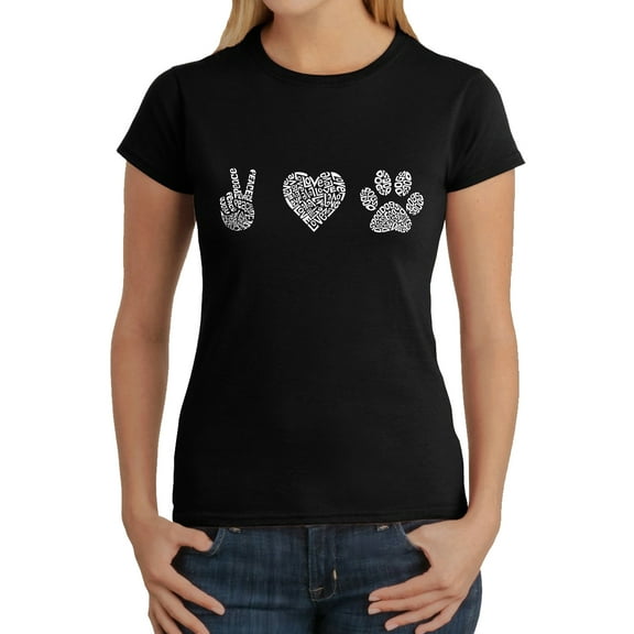Women's Word Art T-Shirt - Peace Love Dogs