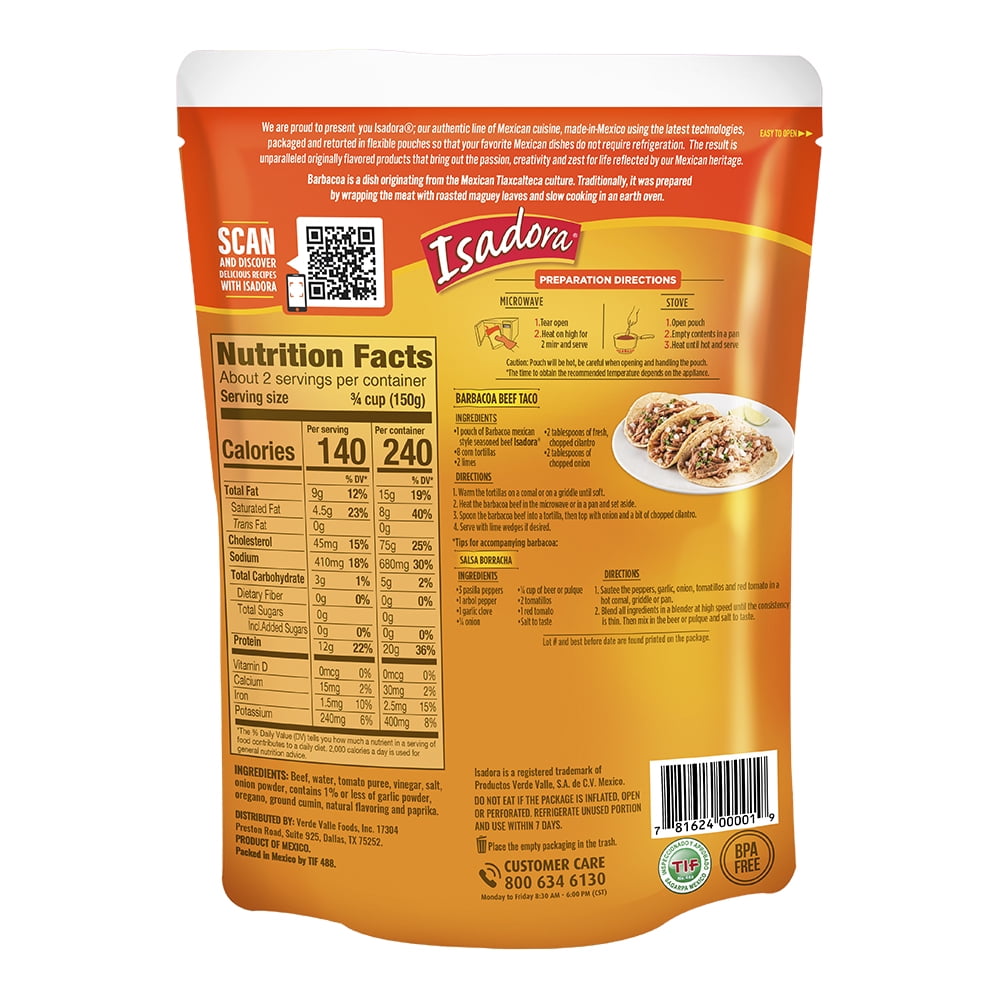 (8 pack) Isadora Barbacoa Mexican Style, 15 oz