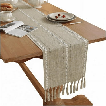 AUQ Table Runner,Cotton-Linen Boho Table Runner,Handcrafted Table Cloth Rectangle Table