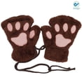 thumbnail image 2 of Deago Womens Cat Claw Bear Paw Gloves Winter Plush Faux Fur Cute Kitten Fingerless Mittens (Brown), 2 of 10