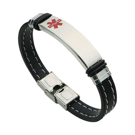 Stylish Stainless Steel Medical Alert IDSilicone Bracelet for Women Men, Personalized Health Conditions Allergy Awareness Safety Wristband Medic Identification Jewelry for Emergency, with Aid Bag