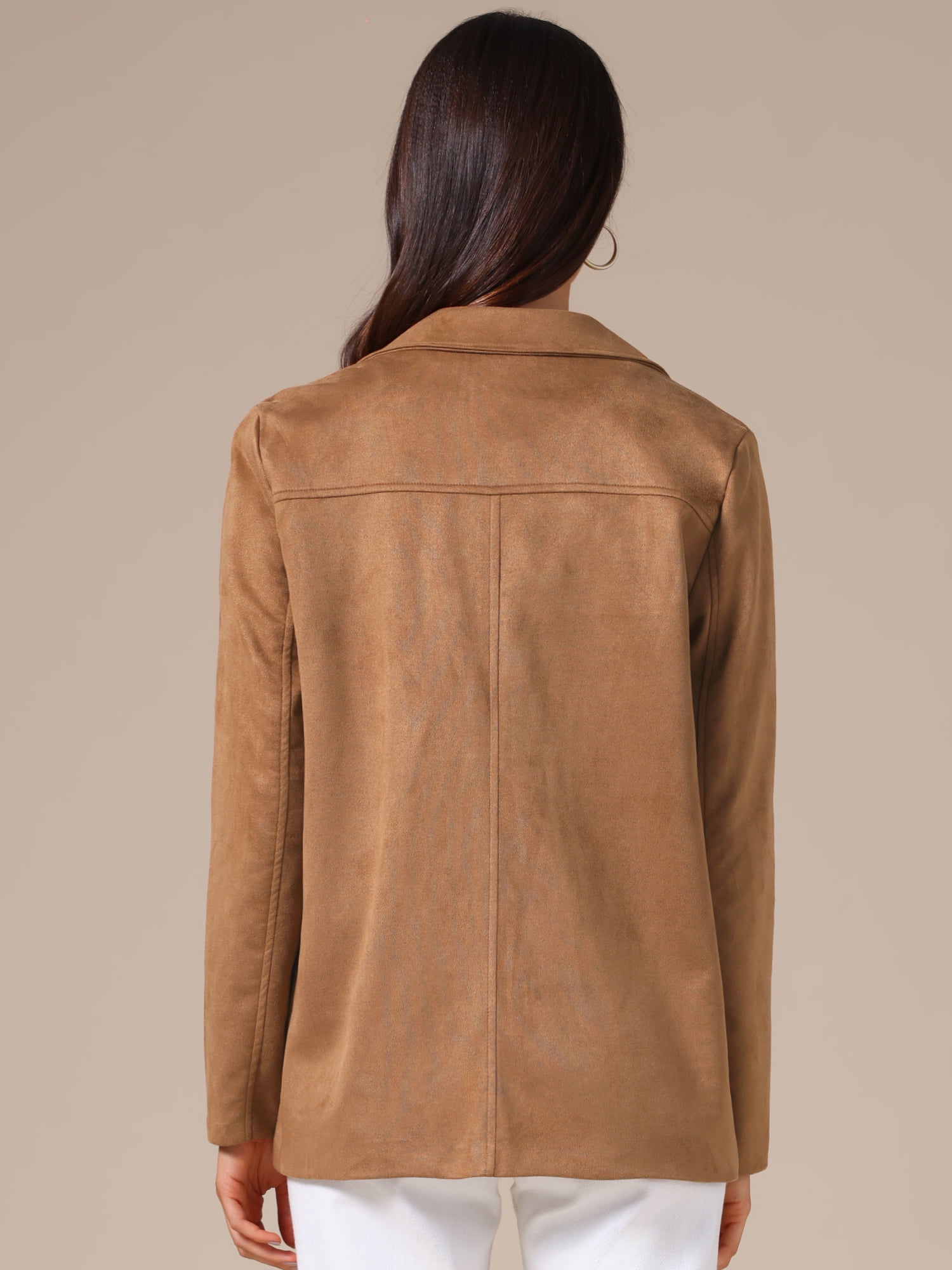 DARING DIVA Women's Faux Suede Lapel Open Front Long Sleeve Blazer Jacket 2XL Brown