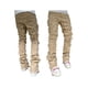 thumbnail image 2 of Pantalones vaqueros de corte regular, rotos y apilados para hombre, corte entallado, parches desgastados, pierna recta, desgastados, estilo urbano, 2 of 5