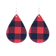 Buffalo Plaid Earring, Red & Black, Silver Hook, 1 1/4 X 2.6" Two-Sided