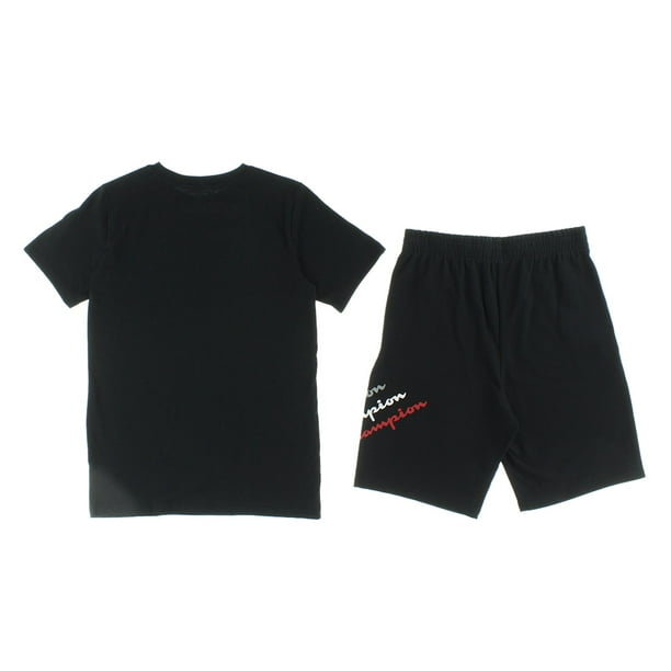 Champion Triple Script T Shirt and Shorts Boys Clothing Set Size L Color Black Black