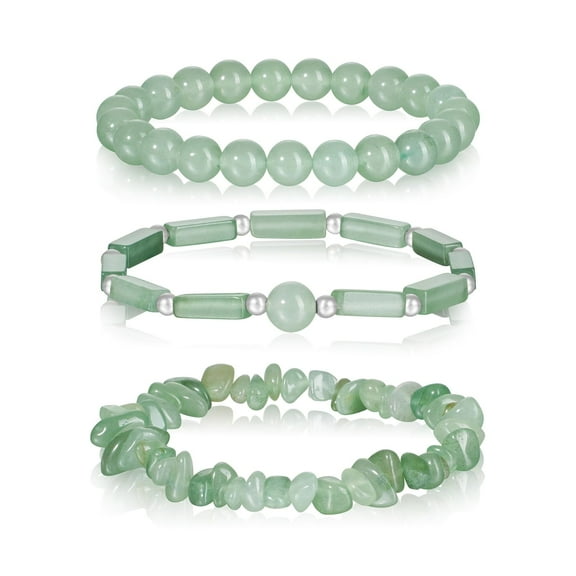 Green Jade Stone Bangle，3Pcs Green Aventurine Jade Bracelet Set for Women - 8mm Stretch Beaded Bracelet, Healing Crystal Jewelry, Adjustable Relaxation Gemstone Gift for Mom, Wife