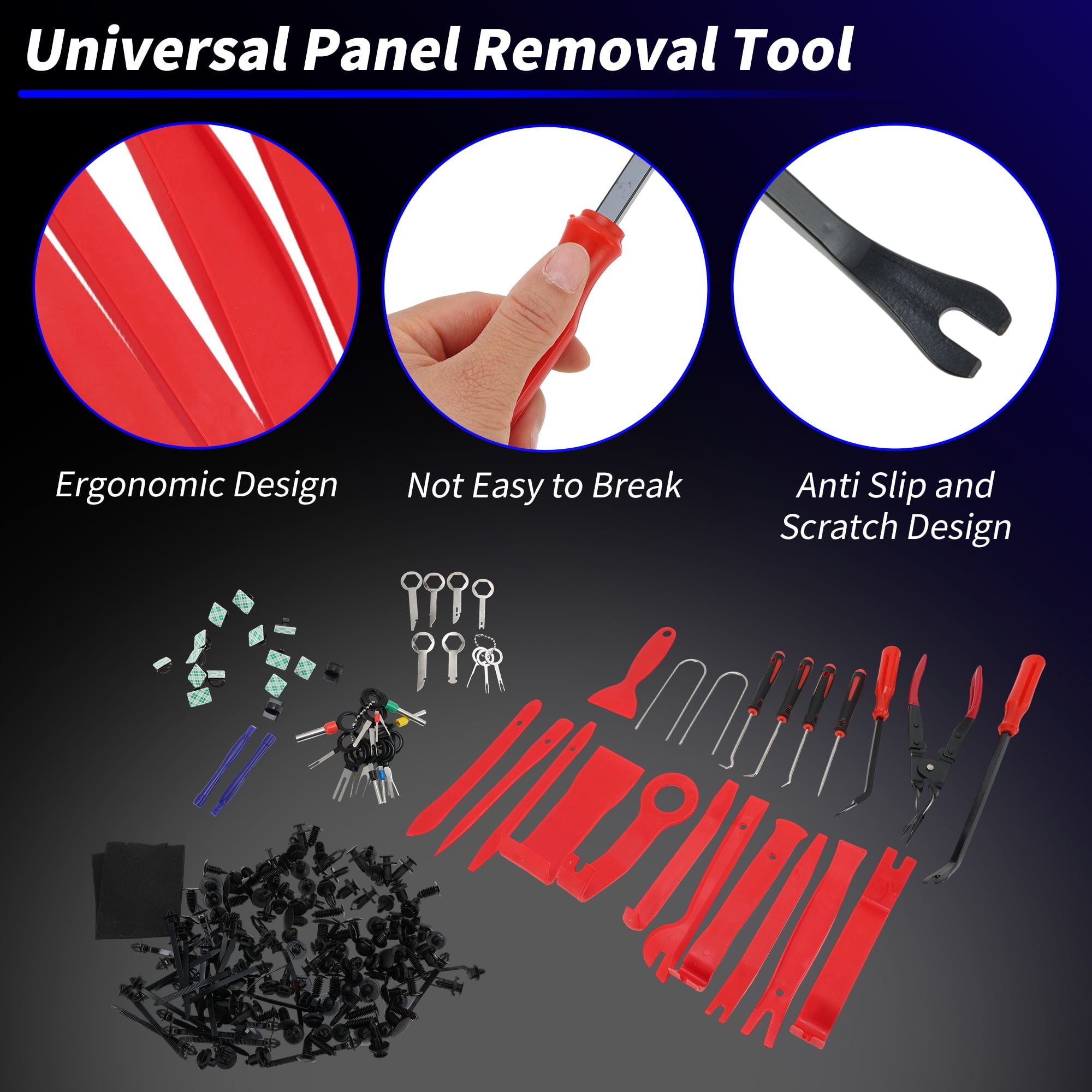 Unique Bargains 260 Pcs Auto Trim Removal Tool Car Pry Tooling Door Panel Removal Tool for Car Panel Dashboard Window Trim Audio Radio Tire Valve Repair Red