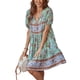 thumbnail image 2 of VISgogo Vestido de verano de manga corta para mujer, estampado de flores a la moda, cuello en V, cintura alta, vestido acampanado VISgogo  moda, 2 of 9