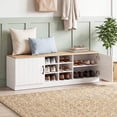 thumbnail image 2 of Costway Banc à Chaussures à 2 Portes avec Tablettes Ajustables et 6 Compartiments, Espace de Rangement Caché Naturel+blanc, 2 of 10
