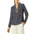thumbnail image 5 of MODA NOVA Junior's Tie Ruffle Neck Polka Dots Bell Long Sleeves Blouse Blue-Polka Dots M, 5 of 5
