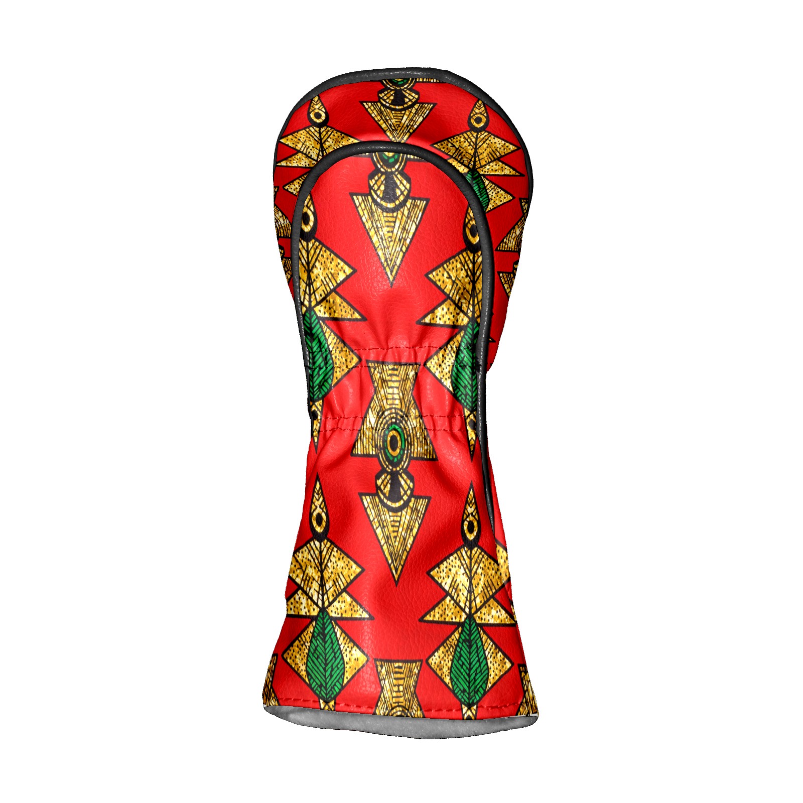 Golf Club Covers, Red GeometricEmblem Premium PU Leather Driver Hybrid Putter Head Covers with Velvet Lining, Waterproof Golf Gifts for Men Women