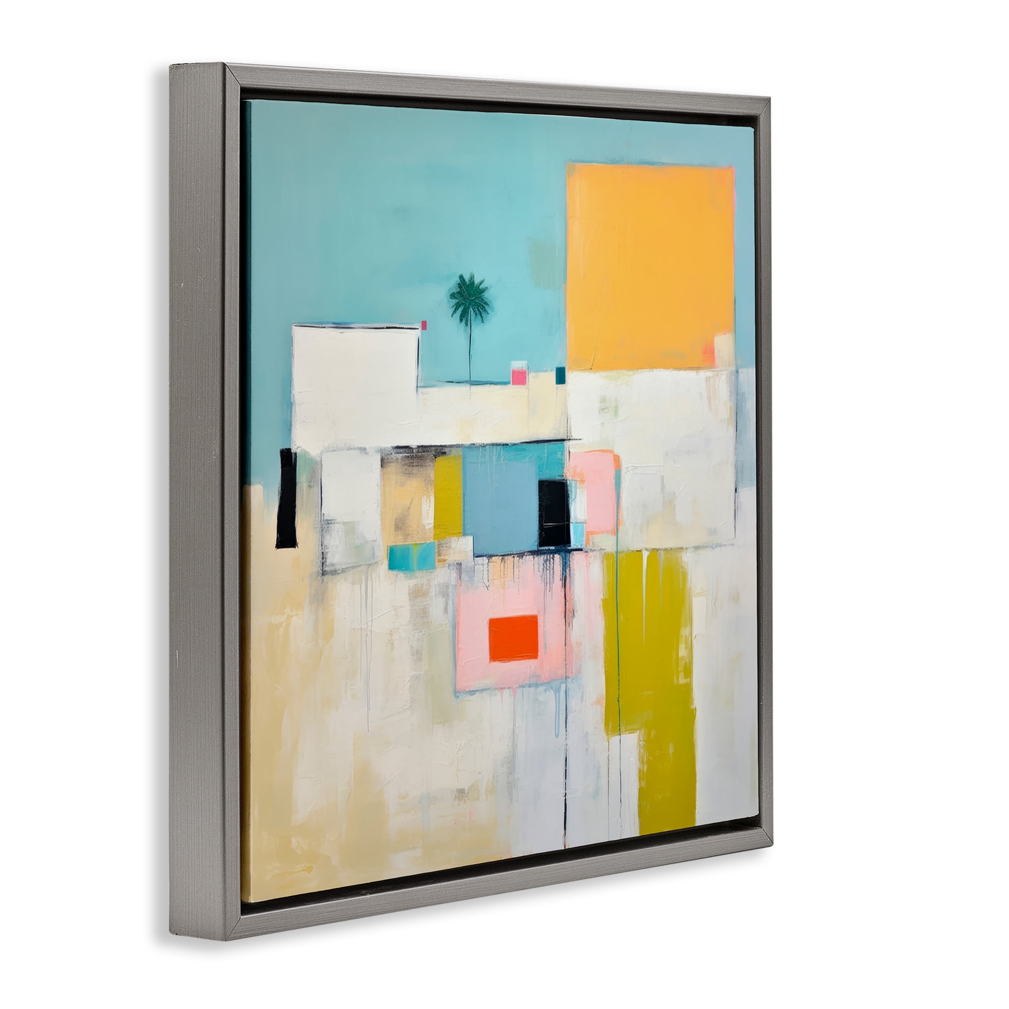 Stupell Industries Tropical Villa Abstraction Abstract Painting Gray Floater Framed Canvas Art Print Wall Art, 25 x 25