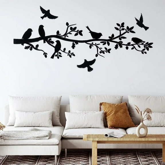 HELLOYOUNG 13.8 inch 5pcs Art Deco Black Metal Bird & Branch Wall Art Set Iron Art Metal Wall Decor Hanging for Office/Bedroom Metal Bird Wall Art Highly practical